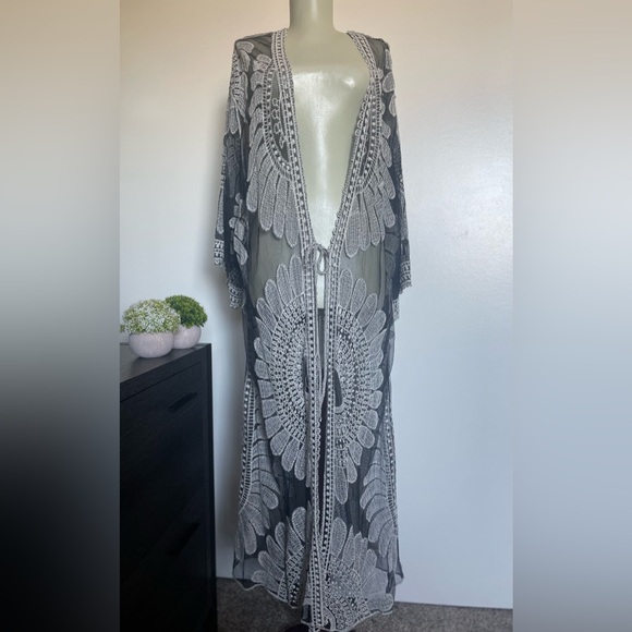 Women Swimsuit Cover Up Floral Crochet Open Front Kimono Beach Cardigan - Picture 1 of 8